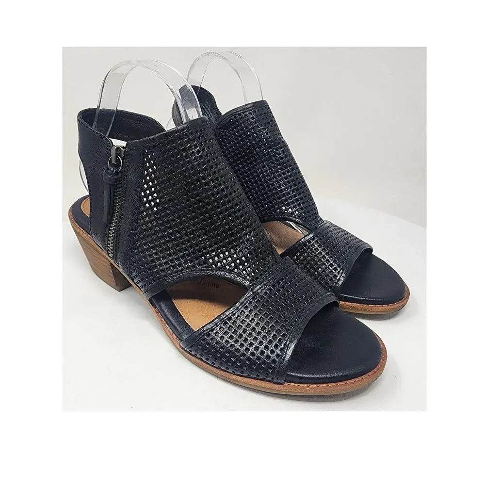 Sofft Nadira Sandal Size 9.5M Black Leather Perforated Peep Toe Zipper SF0027301